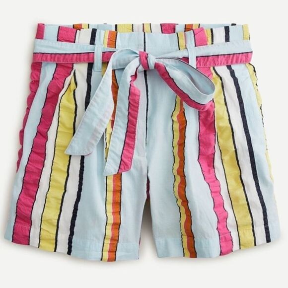 J. Crew Paper Bag Seersucker Stripe Ribbon Shorts Size 10